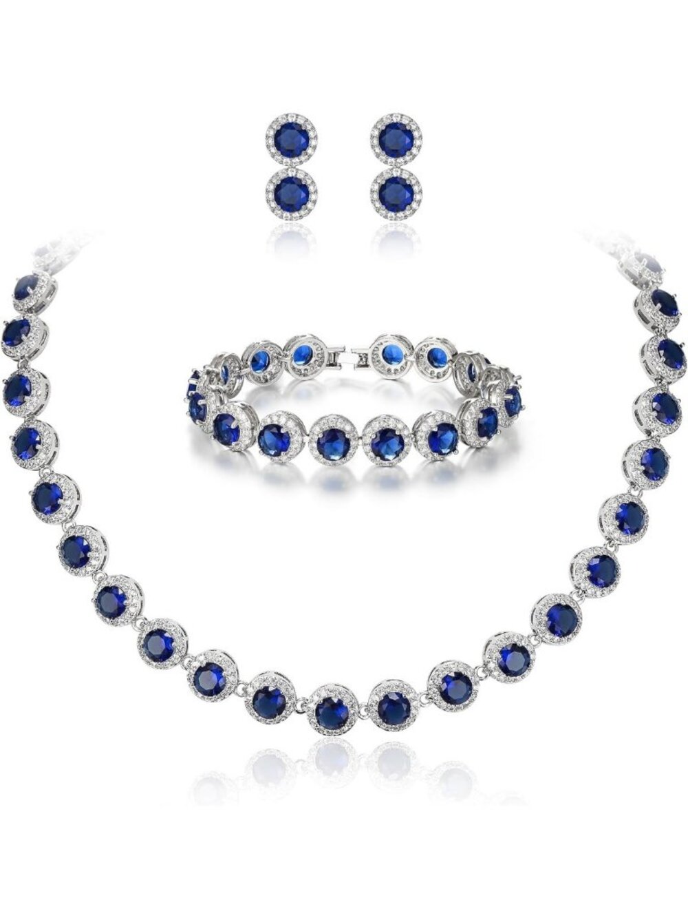 Elegant Round Cut Cubic Zirconia Tennis Jewelry Set - Necklace, Bracelet